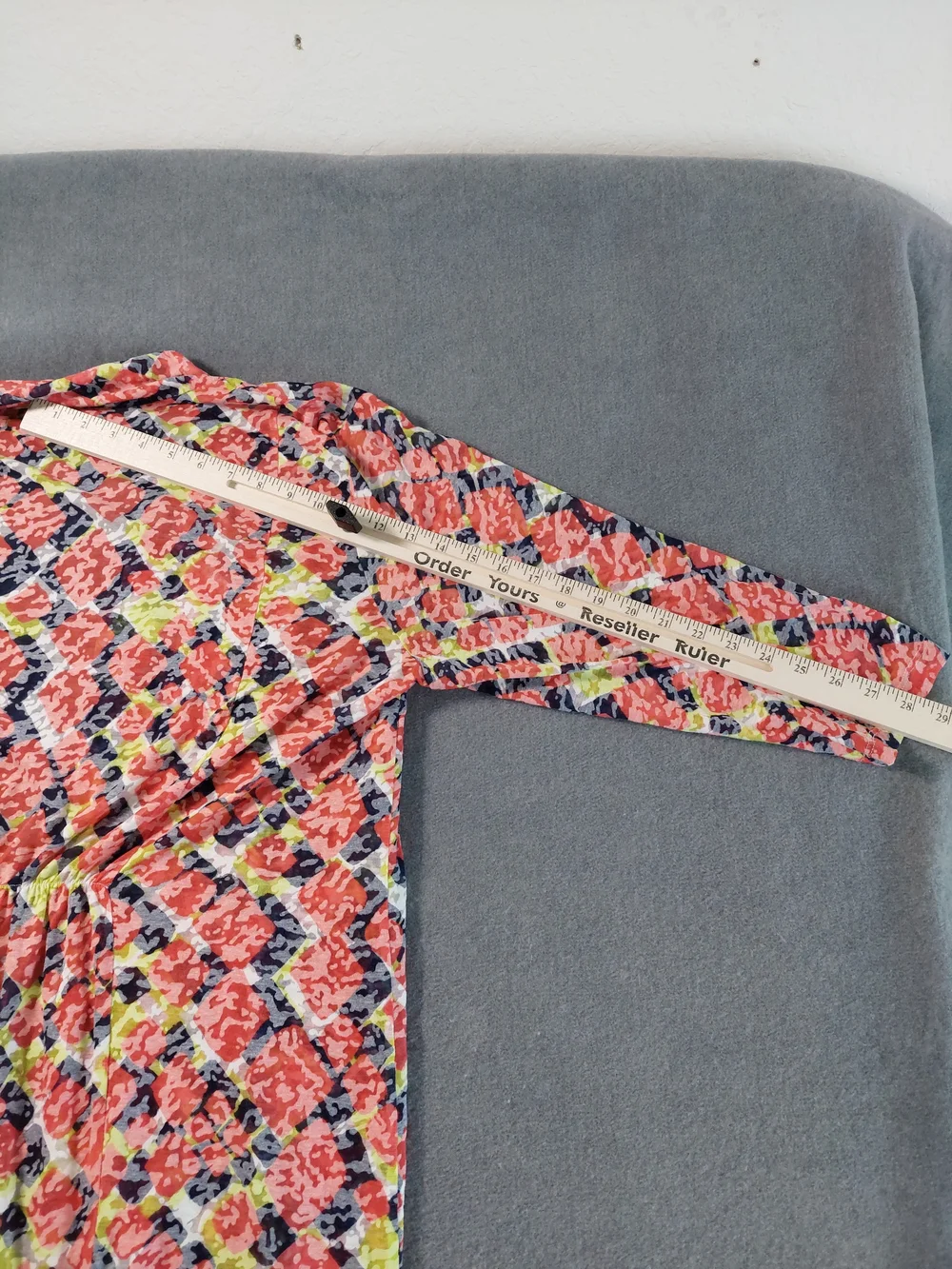 Ruby Rd. Woman 1X Geometric Abstract Open Front Cardigan Coral Blue 3/4 Sleeve - Picture 9 of 9